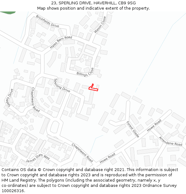 23, SPERLING DRIVE, HAVERHILL, CB9 9SG: Location map and indicative extent of plot