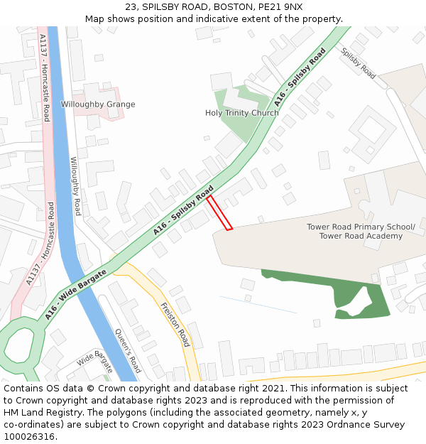 23, SPILSBY ROAD, BOSTON, PE21 9NX: Location map and indicative extent of plot