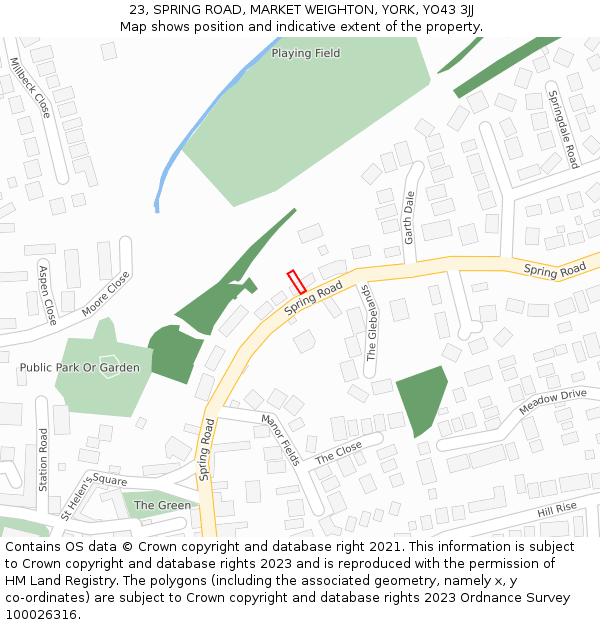 23, SPRING ROAD, MARKET WEIGHTON, YORK, YO43 3JJ: Location map and indicative extent of plot