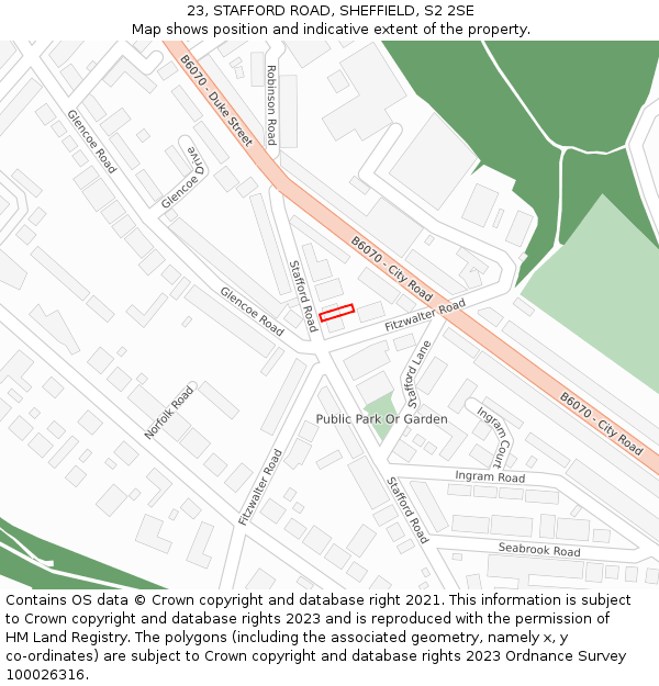 23, STAFFORD ROAD, SHEFFIELD, S2 2SE: Location map and indicative extent of plot