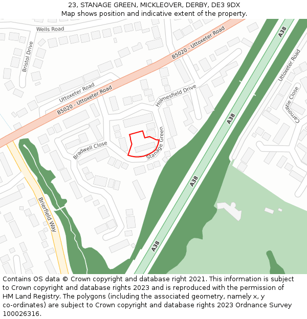 23, STANAGE GREEN, MICKLEOVER, DERBY, DE3 9DX: Location map and indicative extent of plot