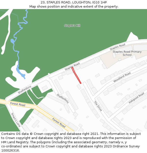 23, STAPLES ROAD, LOUGHTON, IG10 1HP: Location map and indicative extent of plot