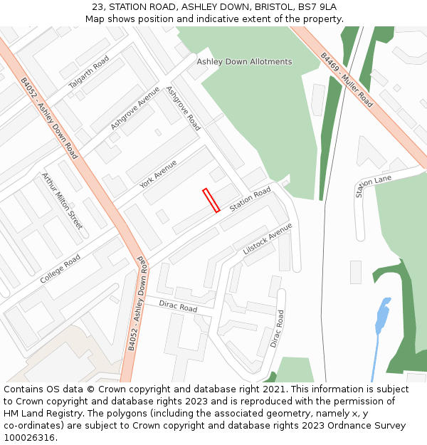 23, STATION ROAD, ASHLEY DOWN, BRISTOL, BS7 9LA: Location map and indicative extent of plot