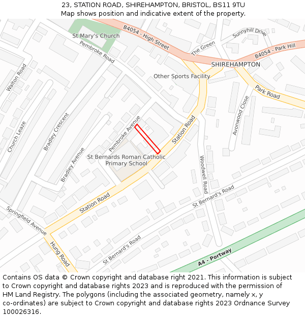 23, STATION ROAD, SHIREHAMPTON, BRISTOL, BS11 9TU: Location map and indicative extent of plot