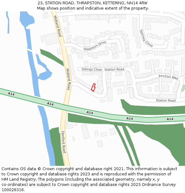 23, STATION ROAD, THRAPSTON, KETTERING, NN14 4RW: Location map and indicative extent of plot