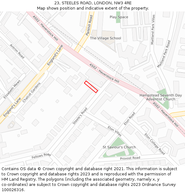 23, STEELES ROAD, LONDON, NW3 4RE: Location map and indicative extent of plot