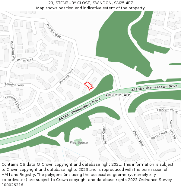23, STENBURY CLOSE, SWINDON, SN25 4FZ: Location map and indicative extent of plot