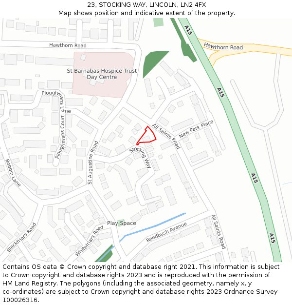 23, STOCKING WAY, LINCOLN, LN2 4FX: Location map and indicative extent of plot