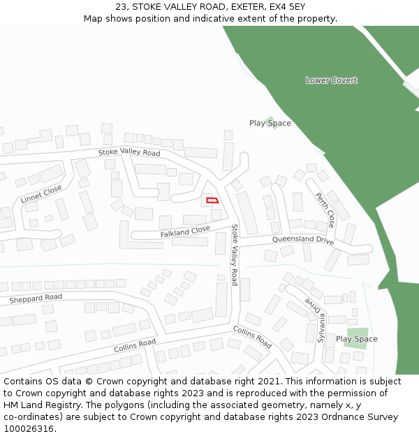 23, STOKE VALLEY ROAD, EXETER, EX4 5EY: Location map and indicative extent of plot
