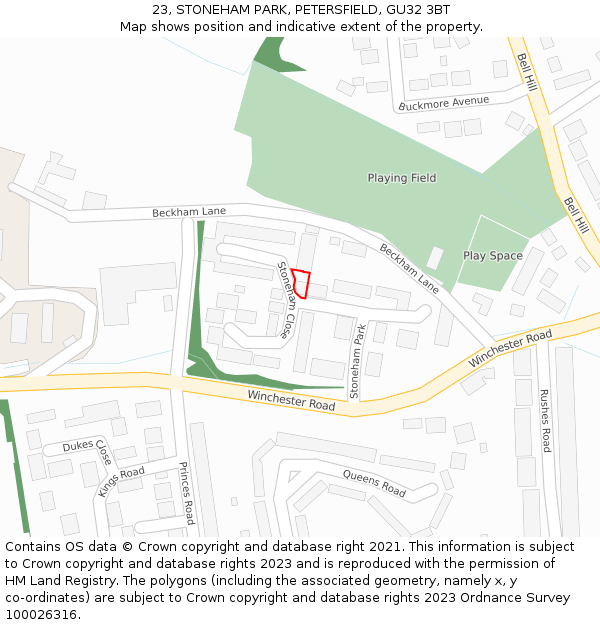 23, STONEHAM PARK, PETERSFIELD, GU32 3BT: Location map and indicative extent of plot