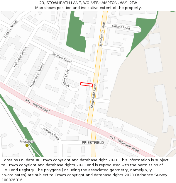 23, STOWHEATH LANE, WOLVERHAMPTON, WV1 2TW: Location map and indicative extent of plot