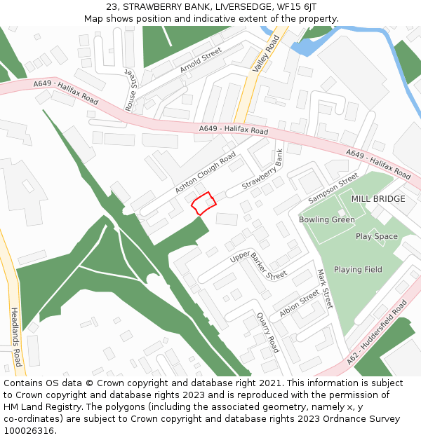 23, STRAWBERRY BANK, LIVERSEDGE, WF15 6JT: Location map and indicative extent of plot