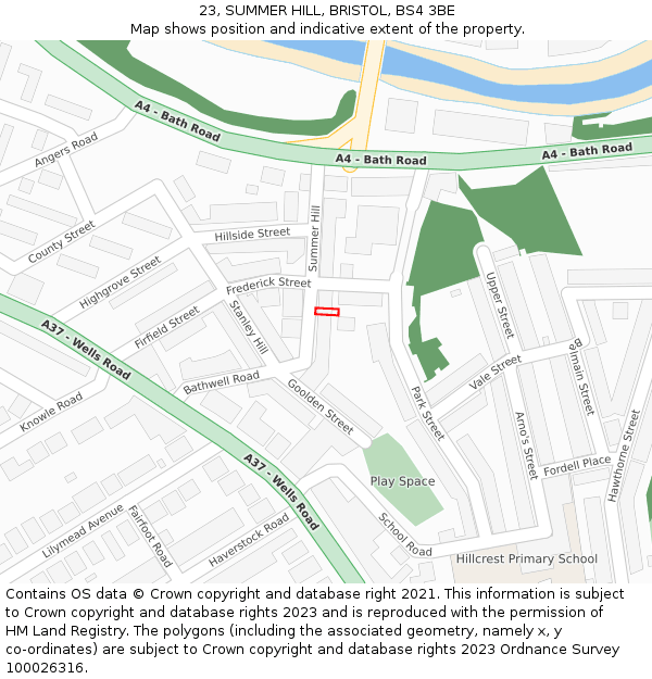 23, SUMMER HILL, BRISTOL, BS4 3BE: Location map and indicative extent of plot