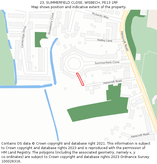 23, SUMMERFIELD CLOSE, WISBECH, PE13 1RP: Location map and indicative extent of plot