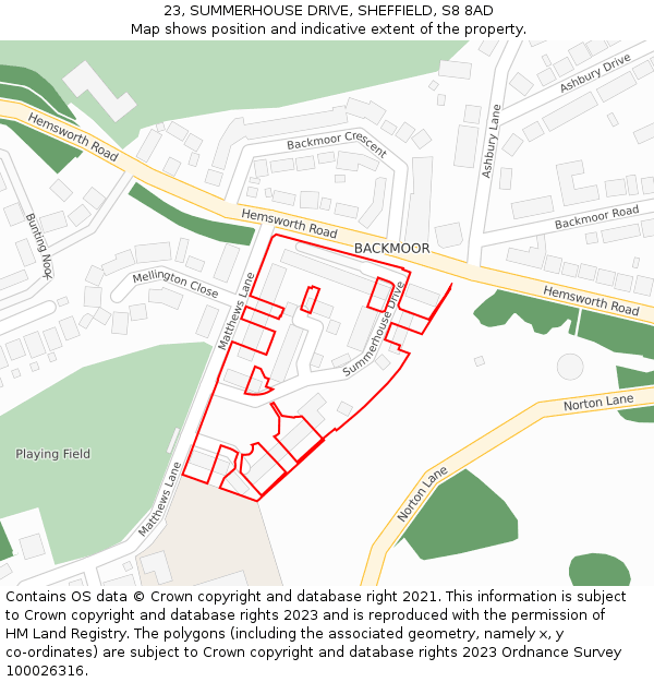 23, SUMMERHOUSE DRIVE, SHEFFIELD, S8 8AD: Location map and indicative extent of plot
