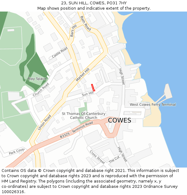 23, SUN HILL, COWES, PO31 7HY: Location map and indicative extent of plot