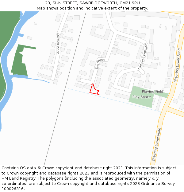 23, SUN STREET, SAWBRIDGEWORTH, CM21 9PU: Location map and indicative extent of plot