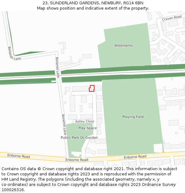 23, SUNDERLAND GARDENS, NEWBURY, RG14 6BN: Location map and indicative extent of plot