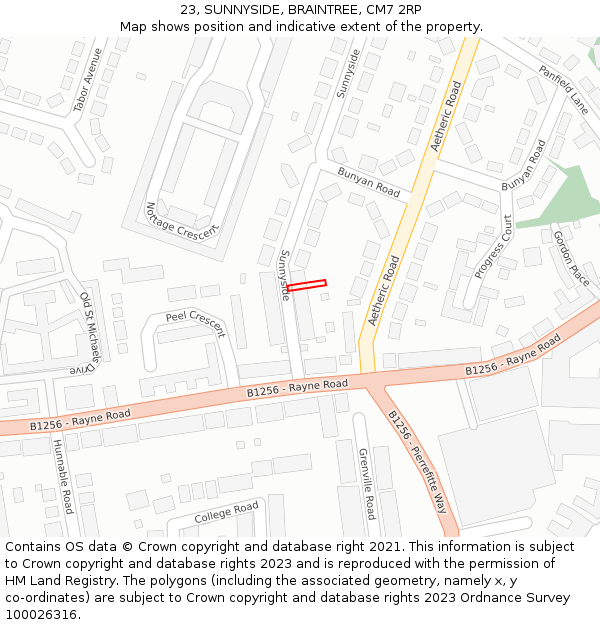 23, SUNNYSIDE, BRAINTREE, CM7 2RP: Location map and indicative extent of plot