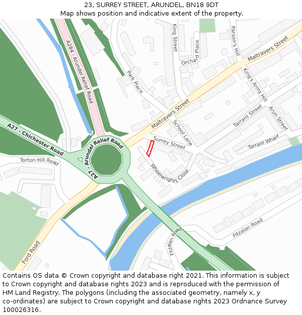 23, SURREY STREET, ARUNDEL, BN18 9DT: Location map and indicative extent of plot