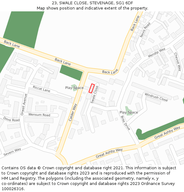 23, SWALE CLOSE, STEVENAGE, SG1 6DF: Location map and indicative extent of plot