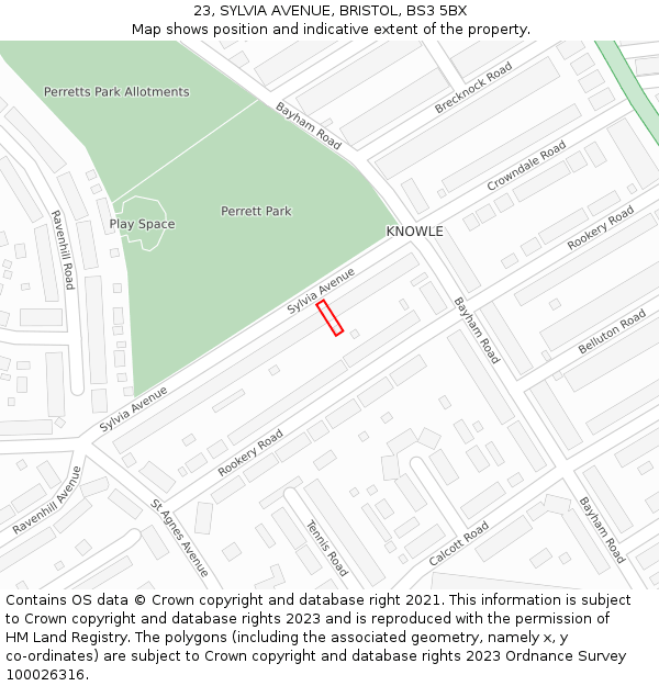 23, SYLVIA AVENUE, BRISTOL, BS3 5BX: Location map and indicative extent of plot