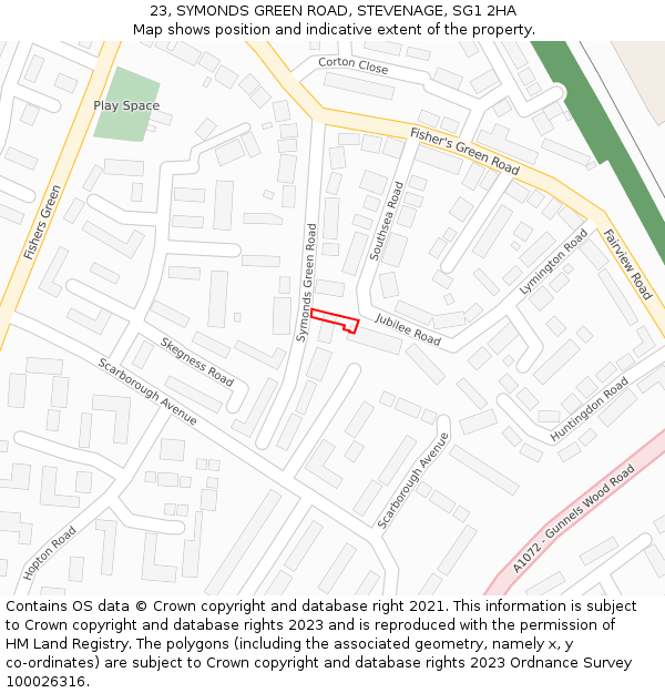 23, SYMONDS GREEN ROAD, STEVENAGE, SG1 2HA: Location map and indicative extent of plot