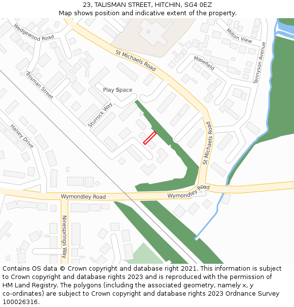 23, TALISMAN STREET, HITCHIN, SG4 0EZ: Location map and indicative extent of plot