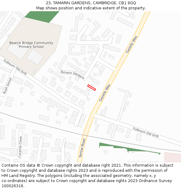 23, TAMARIN GARDENS, CAMBRIDGE, CB1 9GQ: Location map and indicative extent of plot