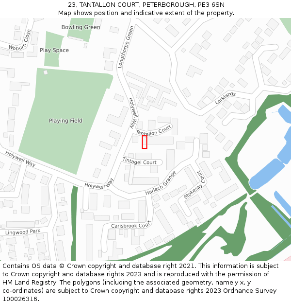 23, TANTALLON COURT, PETERBOROUGH, PE3 6SN: Location map and indicative extent of plot