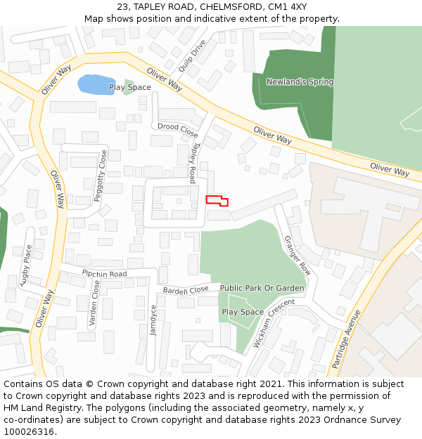 23, TAPLEY ROAD, CHELMSFORD, CM1 4XY: Location map and indicative extent of plot