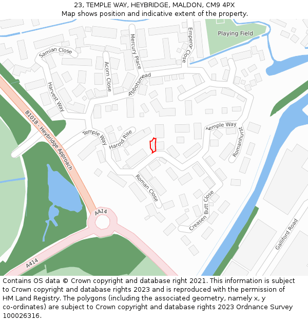 23, TEMPLE WAY, HEYBRIDGE, MALDON, CM9 4PX: Location map and indicative extent of plot