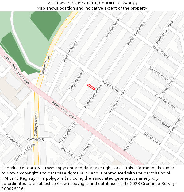 23, TEWKESBURY STREET, CARDIFF, CF24 4QQ: Location map and indicative extent of plot