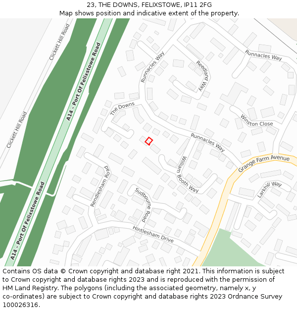 23, THE DOWNS, FELIXSTOWE, IP11 2FG: Location map and indicative extent of plot