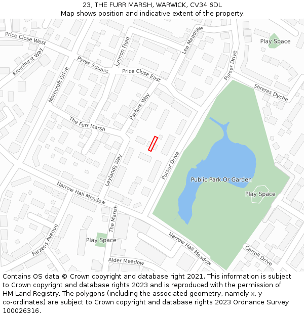 23, THE FURR MARSH, WARWICK, CV34 6DL: Location map and indicative extent of plot