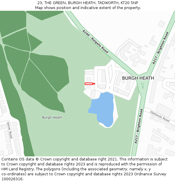 23, THE GREEN, BURGH HEATH, TADWORTH, KT20 5NP: Location map and indicative extent of plot