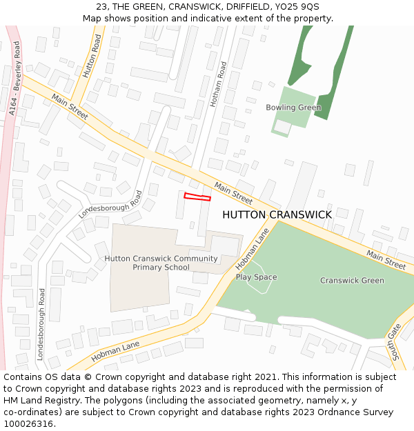 23, THE GREEN, CRANSWICK, DRIFFIELD, YO25 9QS: Location map and indicative extent of plot