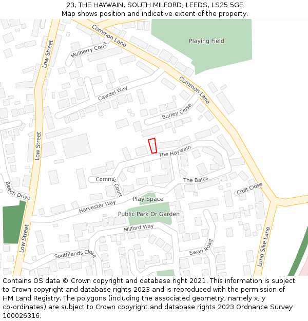 23, THE HAYWAIN, SOUTH MILFORD, LEEDS, LS25 5GE: Location map and indicative extent of plot