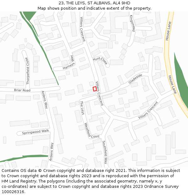 23, THE LEYS, ST ALBANS, AL4 9HD: Location map and indicative extent of plot