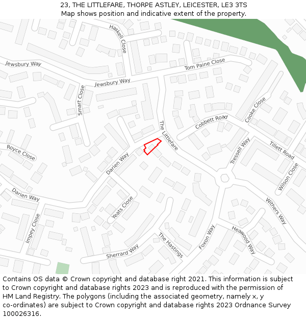 23, THE LITTLEFARE, THORPE ASTLEY, LEICESTER, LE3 3TS: Location map and indicative extent of plot