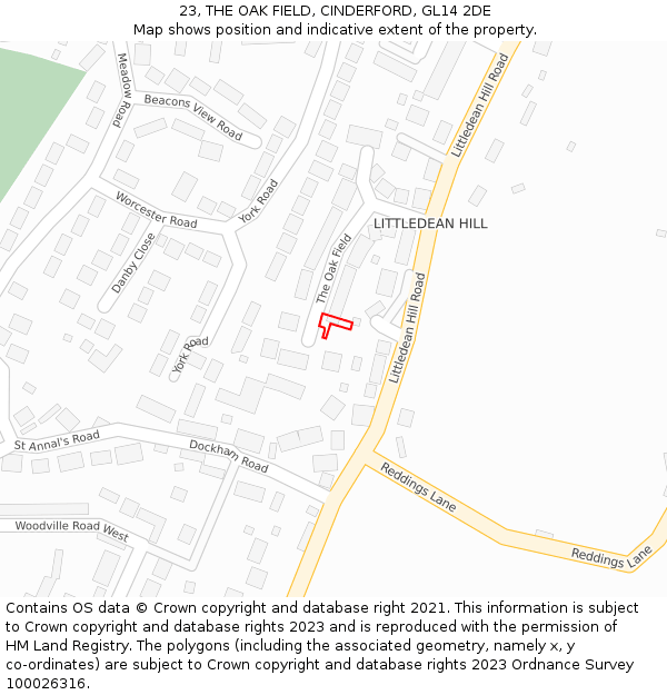 23, THE OAK FIELD, CINDERFORD, GL14 2DE: Location map and indicative extent of plot