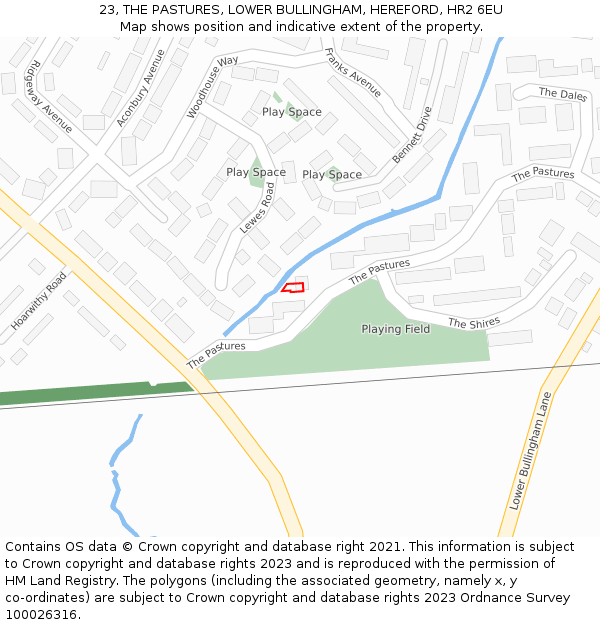 23, THE PASTURES, LOWER BULLINGHAM, HEREFORD, HR2 6EU: Location map and indicative extent of plot