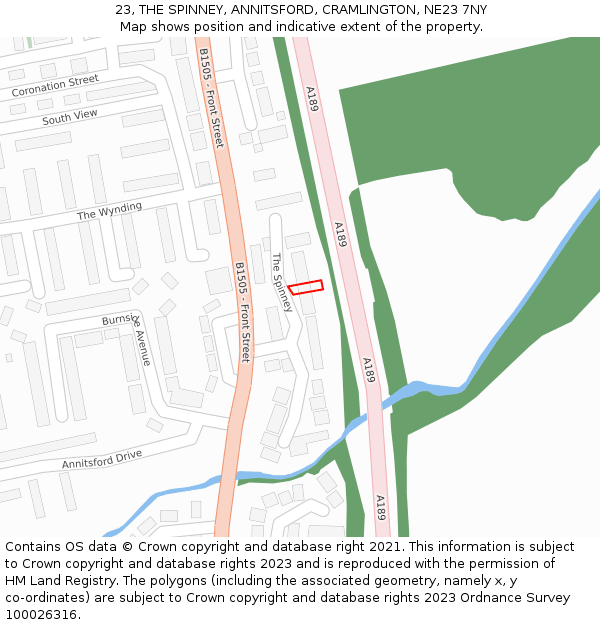 23, THE SPINNEY, ANNITSFORD, CRAMLINGTON, NE23 7NY: Location map and indicative extent of plot