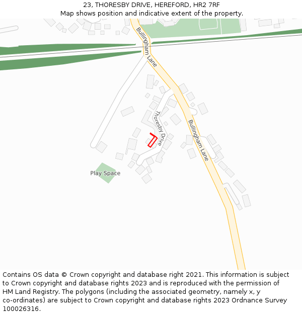 23, THORESBY DRIVE, HEREFORD, HR2 7RF: Location map and indicative extent of plot