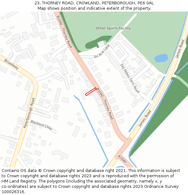 23, THORNEY ROAD, CROWLAND, PETERBOROUGH, PE6 0AL: Location map and indicative extent of plot