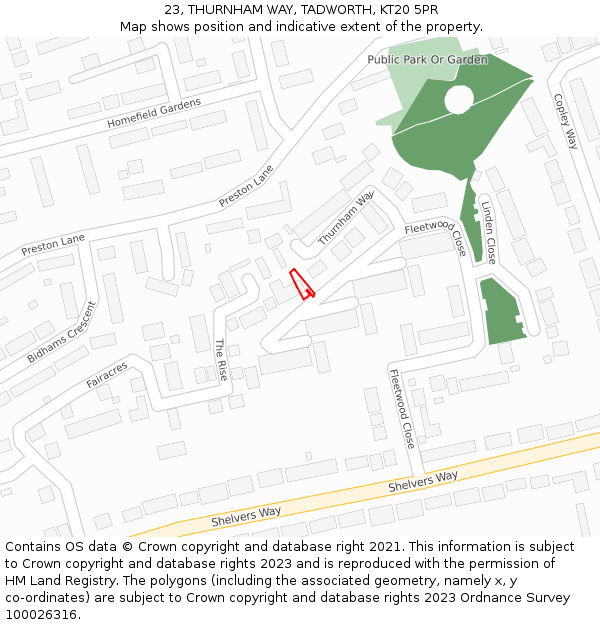 23, THURNHAM WAY, TADWORTH, KT20 5PR: Location map and indicative extent of plot