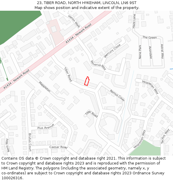 23, TIBER ROAD, NORTH HYKEHAM, LINCOLN, LN6 9ST: Location map and indicative extent of plot