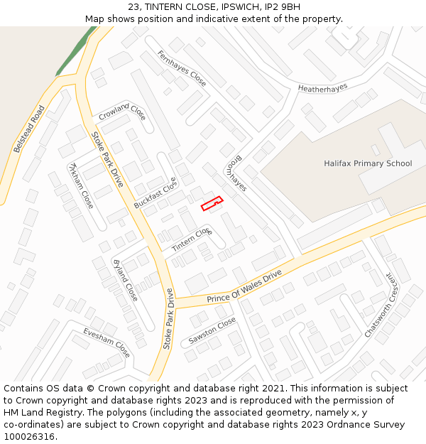 23, TINTERN CLOSE, IPSWICH, IP2 9BH: Location map and indicative extent of plot