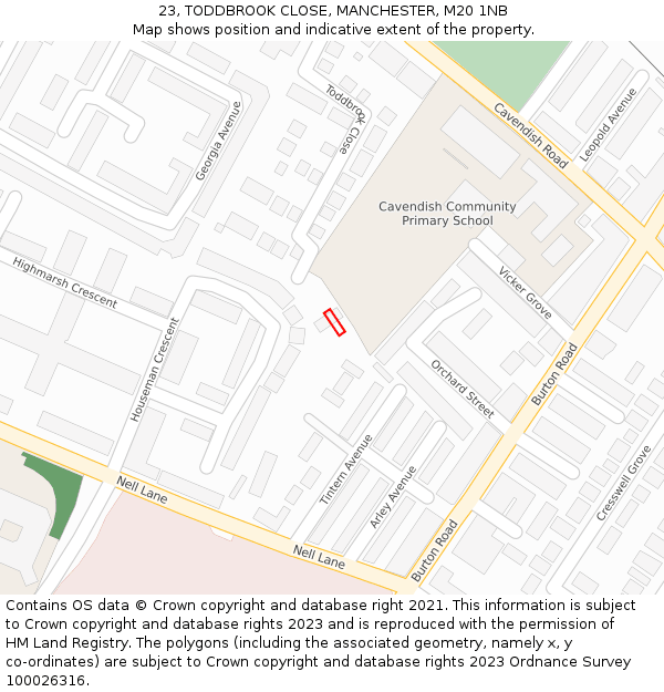23, TODDBROOK CLOSE, MANCHESTER, M20 1NB: Location map and indicative extent of plot