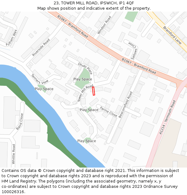 23, TOWER MILL ROAD, IPSWICH, IP1 4QF: Location map and indicative extent of plot